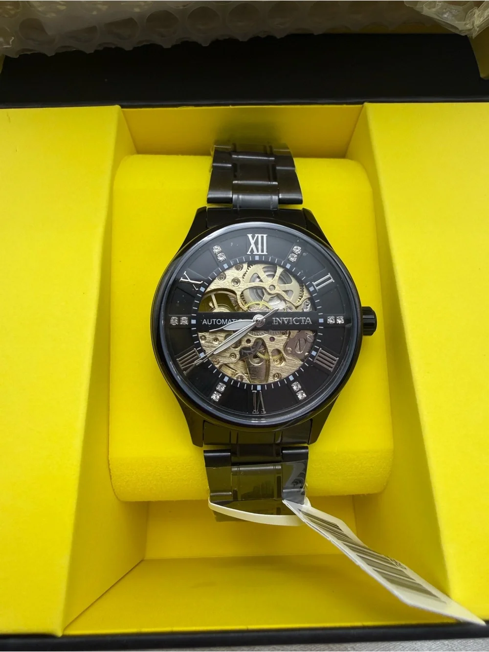 Invicta Objet D’Art Automatic Black Skeleton Watch 40.5mm 30m water resistant
